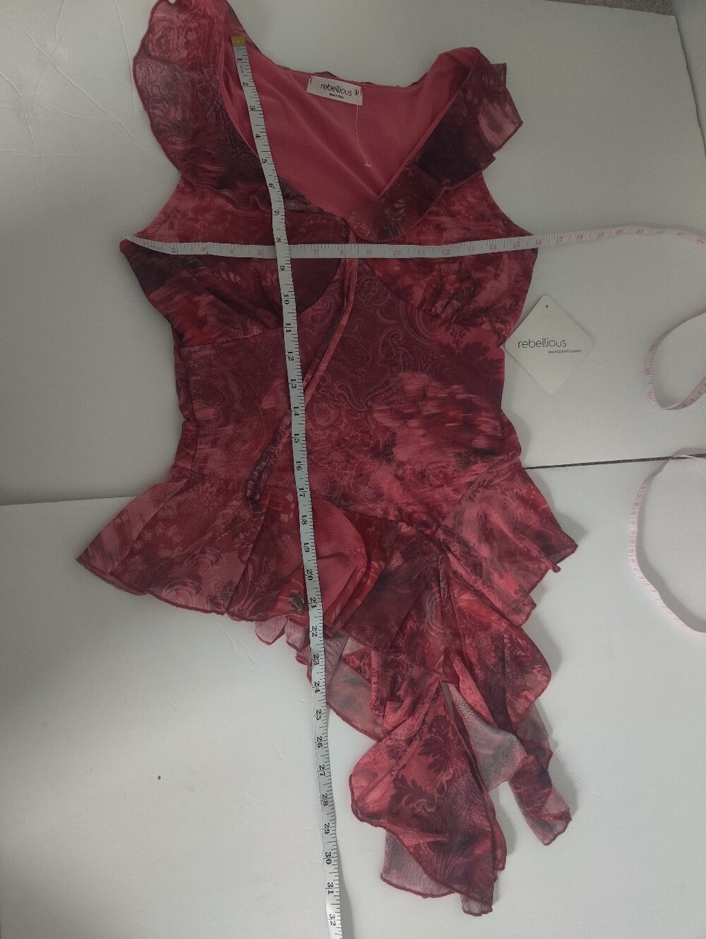 🆕 Rebellious Red Floral Paisley Ruffled Asymmetric Peplum Top Fairy Whimsigoth - Picture 10 of 12